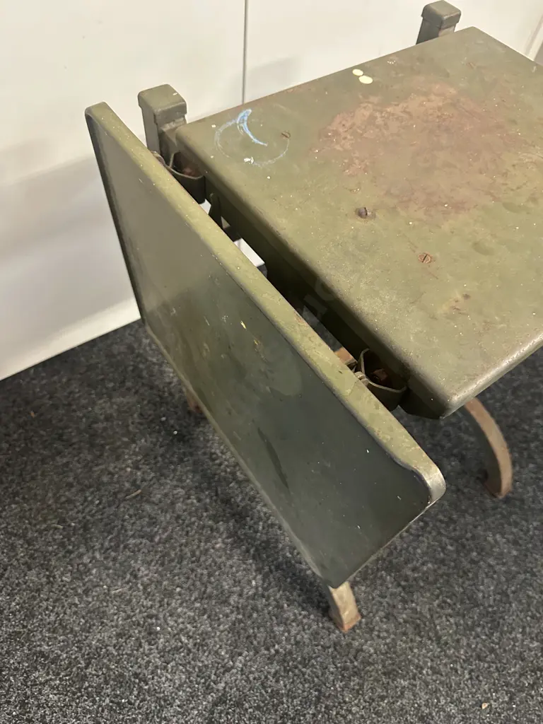 Mid 20th Century Industrail Metal Rolling Drop Leaf Table Image 1++