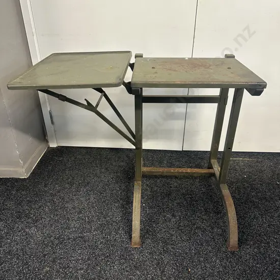 Mid 20th Century Industrail Metal Rolling Drop Leaf Table