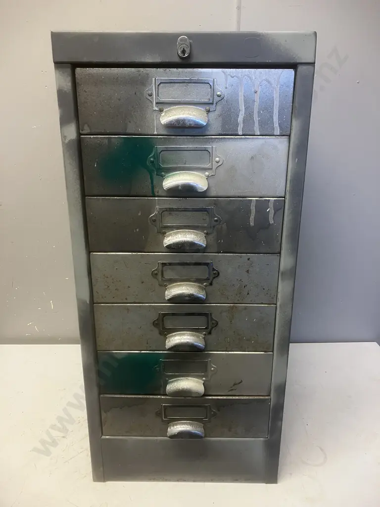 Vintage Industrial Metal 7 Drawer Filing Cabinet With Tools (1960s / 1970s) Image 1++