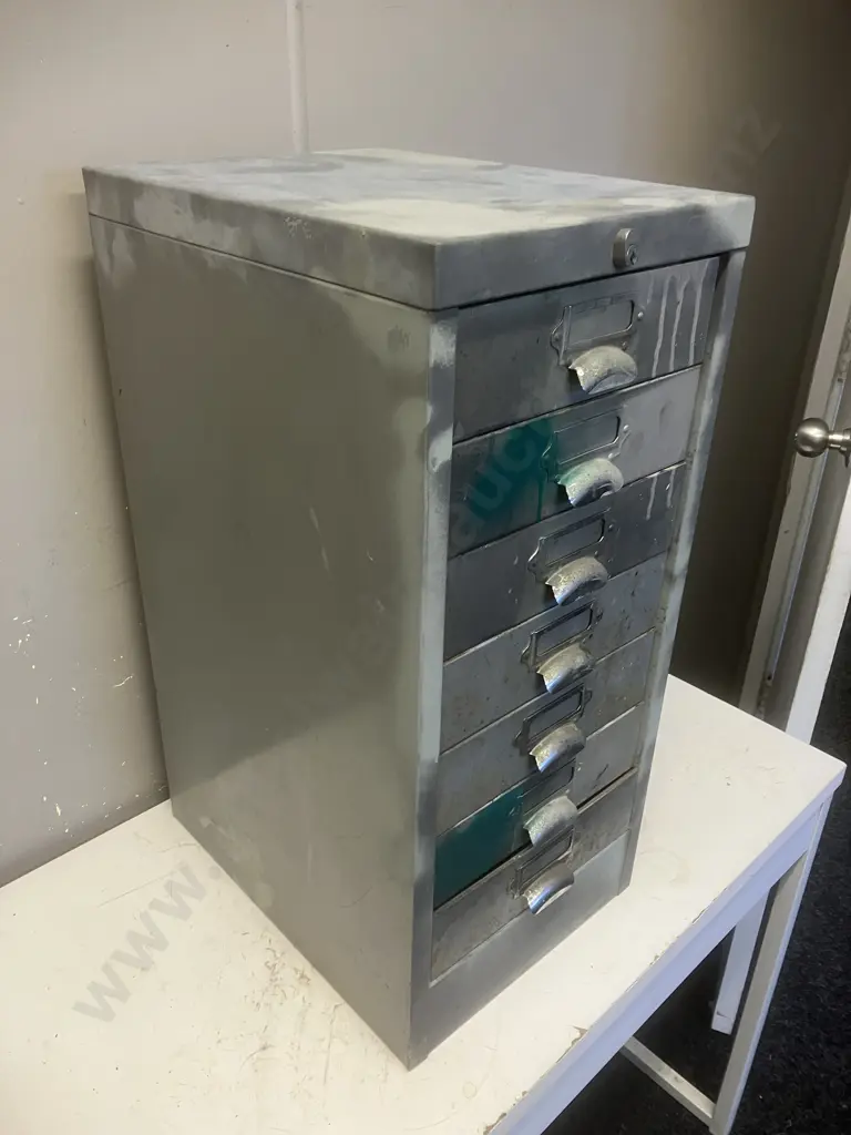 Vintage Industrial Metal 7 Drawer Filing Cabinet With Tools (1960s / 1970s) Image 1++