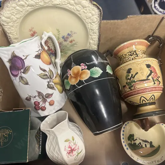 Box Of China Items Including Crown Ducal, Belleck Etc