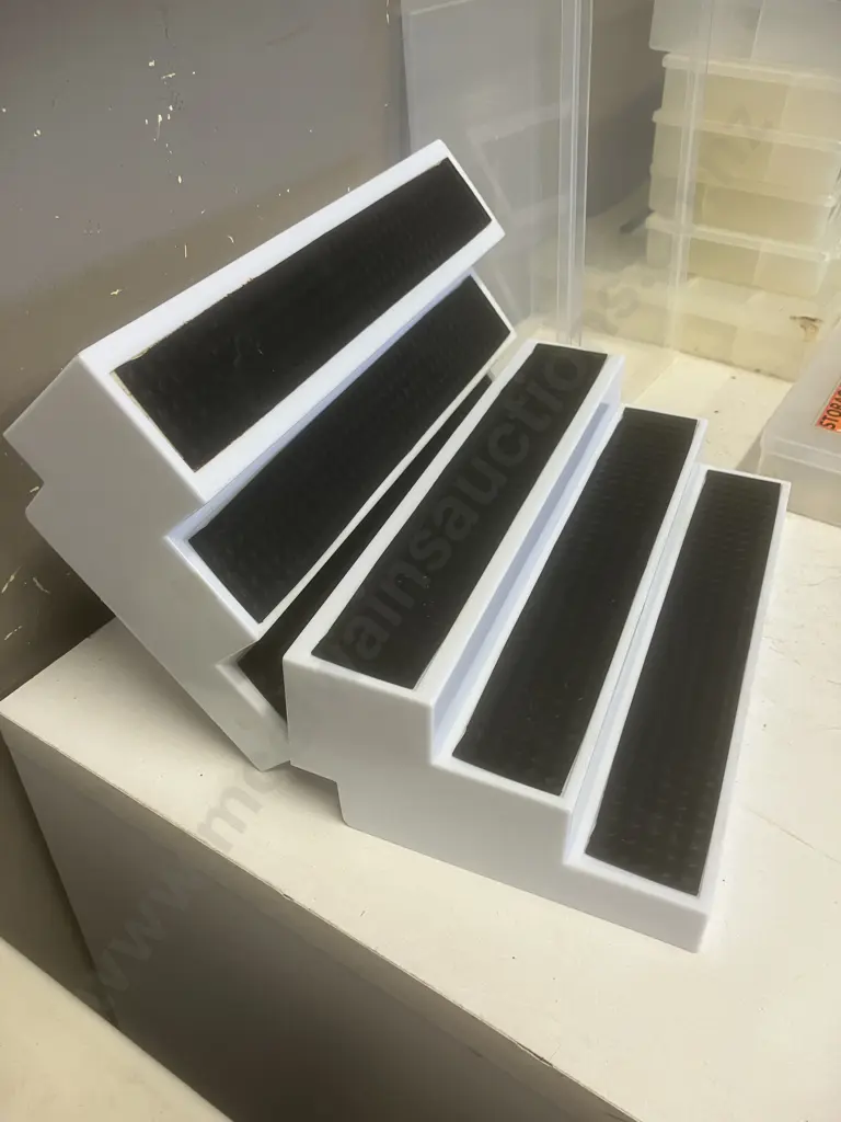 Pair of 3 Tier Shelf Organisers, Plastic Sorter Boxes, Small Amount of Washers, Bulbs Etc Image 1++
