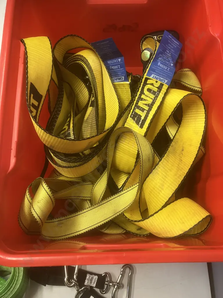 Ratchet Tie-Downs, Rope Etc In Red Bin Image 1++