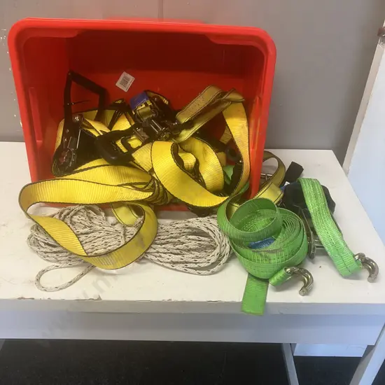 Ratchet Tie-Downs, Rope Etc In Red Bin