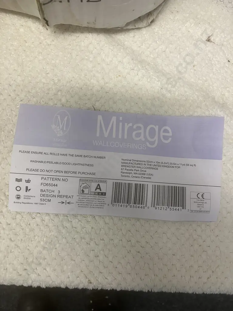Mirage FD65044 (UK) Wallpaper 6 x Rolls & 3 Part Rolls Image 1++