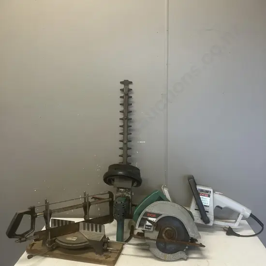 Box Lot - Mitre Saw, Electric Hedge Trimmers, Circular Saw