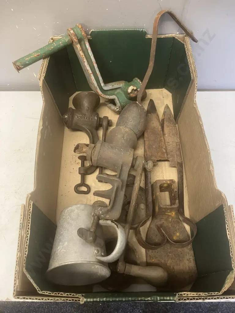 Box Lot - Crucible, Engine Crank Handle, Meat Grinders Etc Image 1++