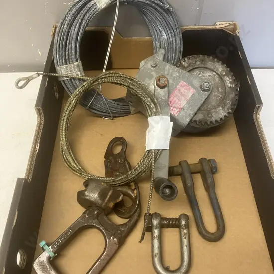 Box Lot - Hand Winch, Wire Rope, Shackles Etc
