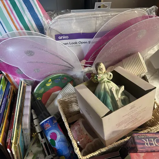 Box Lot Of Childrens Sundries Including Books, China Figurine Etc