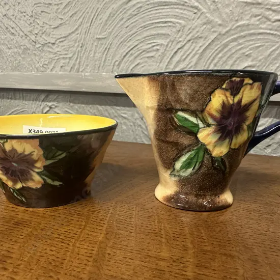 Art Deco H&K Tunstall Viola Pattern Creamer & Sugar Bowl
