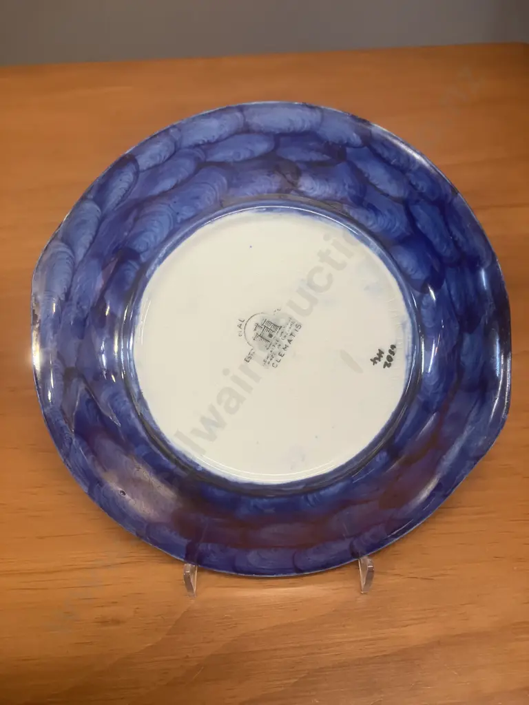 Maling Clematis Tab Handled Dish Blue Iridescent c1940's, Dia 20cms Image 1++
