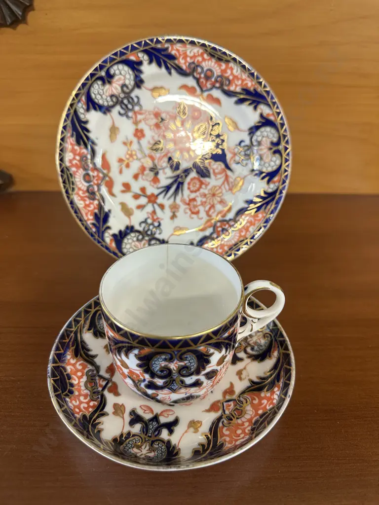 Antique Royal Crown Derby Cup, Saucer & Plate Traditional Kings Imari Pattern #383 (Slight Crack) Image 1++