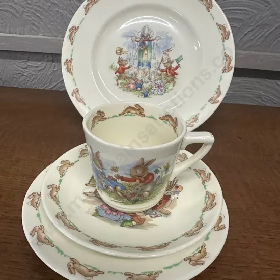 Vintage Royal Doulton Bunnykins China Items Including Rocket Launch Plate, Baking Plate, Portrait Painter Etc