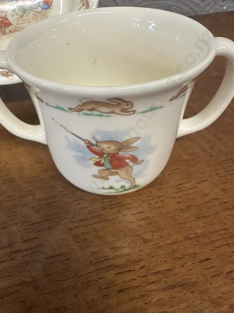 Vintage Royal Doulton Bunnykins See Saw Cereal Bowl & Double Handled Childrens Mug Image 1++