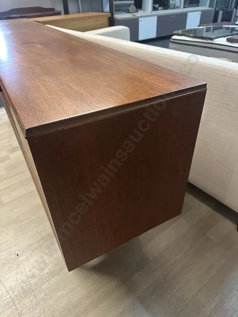 Vintage Mid Century Teak Sideboard Two Door Three Drawers & Drop Down Door Recess Pulls On Doors & Drawers Image 1++