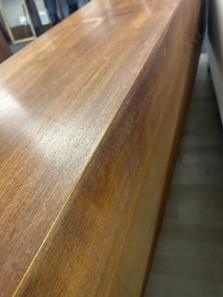 Vintage Mid Century Teak Sideboard Two Door Three Drawers & Drop Down Door Recess Pulls On Doors & Drawers Image 1++