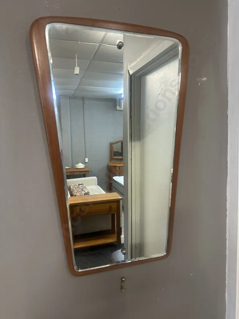 Mid Century Modern Wall Mirror Tapered Wooden Frame H54 W35cm. Image 1++