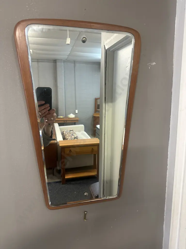 Mid Century Modern Wall Mirror Tapered Wooden Frame H54 W35cm. Image 1++