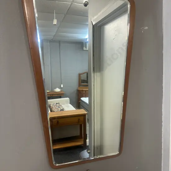 Mid Century Modern Wall Mirror Tapered Wooden Frame H54 W35cm.