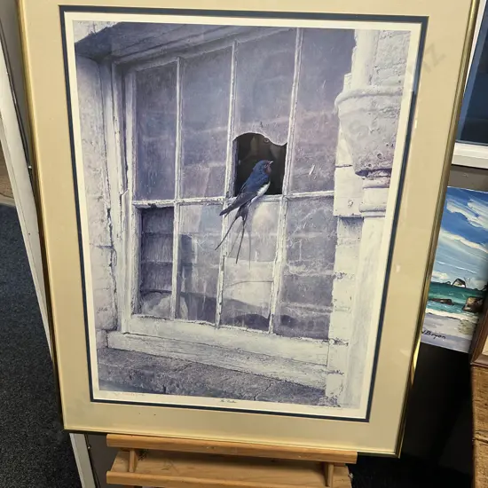 Raymond Ching Limited Edition Print 17/40 Titled 'The Swallow' Gold Coloured Frame 85x68cm.