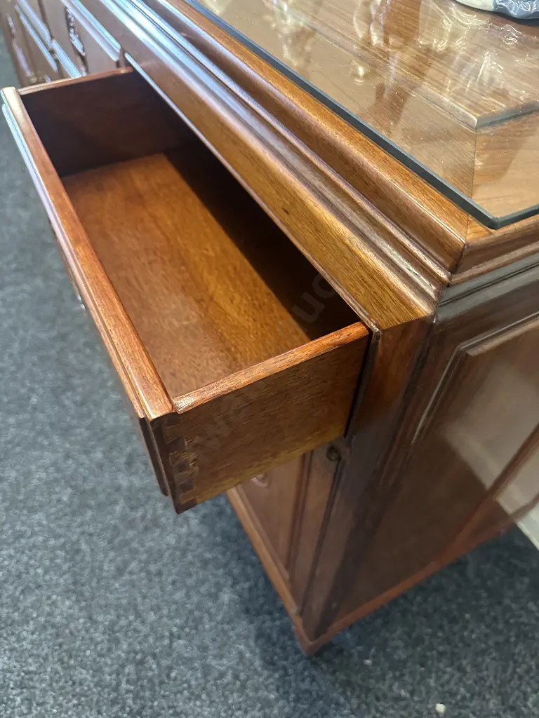 Traditional Rosewood Sideboard Carved Circular Longevity Symbols With Four Short Drawers Over Four Cupboard Doors Image 1++