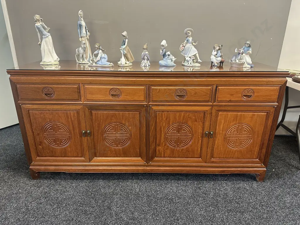 Traditional Rosewood Sideboard Carved Circular Longevity Symbols With Four Short Drawers Over Four Cupboard Doors Image 1++