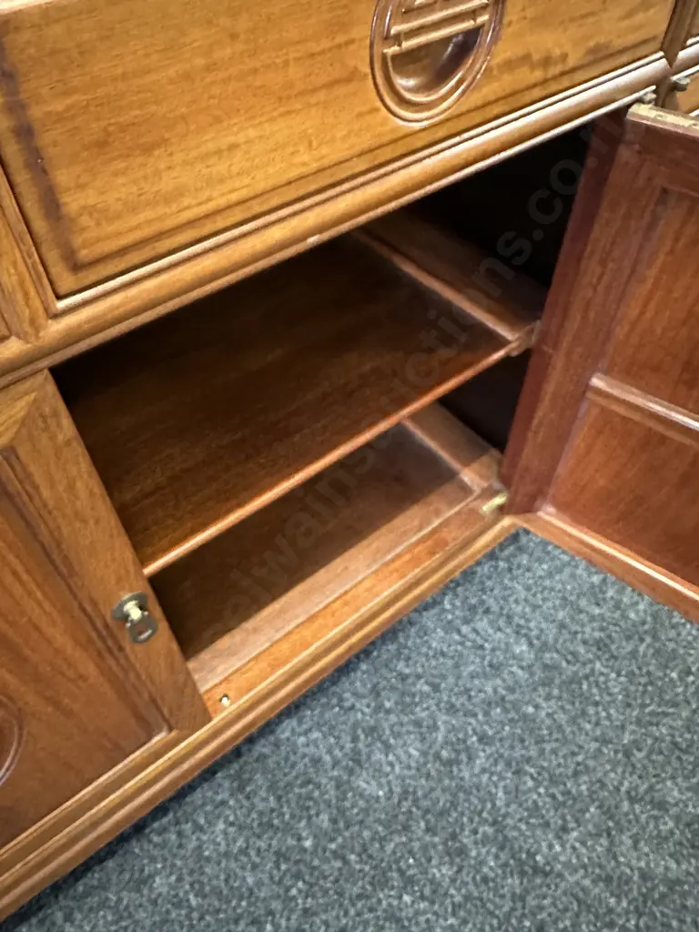 Traditional Rosewood Sideboard Carved Circular Longevity Symbols With Four Short Drawers Over Four Cupboard Doors Image 1++