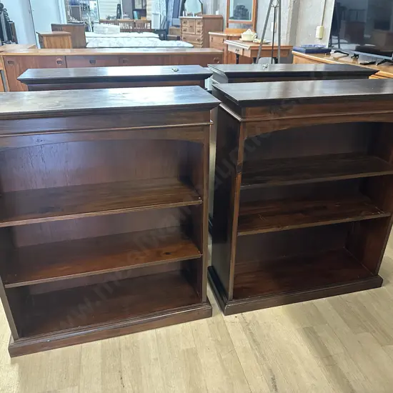 Pair Of Dark Stained Book Cases Wth Two Adjustable Shelves H92 W80 D28cm