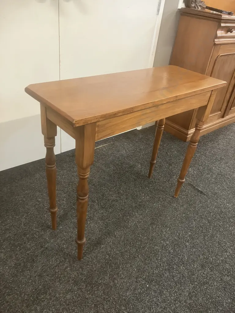 Antique Kauri Side Table, Turned Legs. H78 W91 D35cm Image 1++