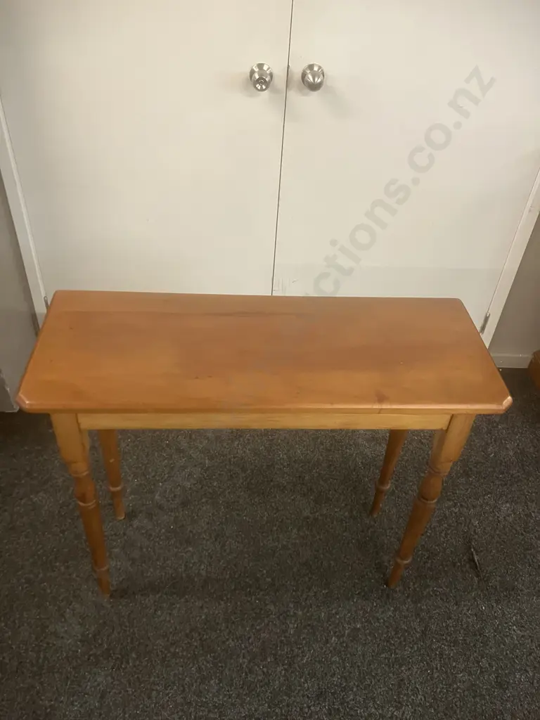 Antique Kauri Side Table, Turned Legs. H78 W91 D35cm Image 1++
