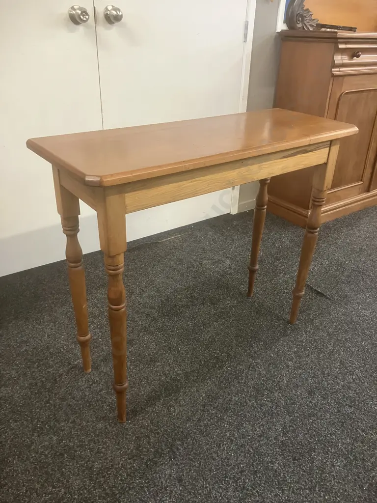 Antique Kauri Side Table, Turned Legs. H78 W91 D35cm Image 1++