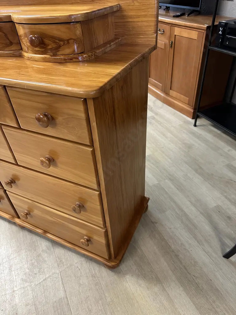 Solid Rimu 14 Drawer Dressing table With Tilting Mirror. H200 W127 D46cm Image 1++