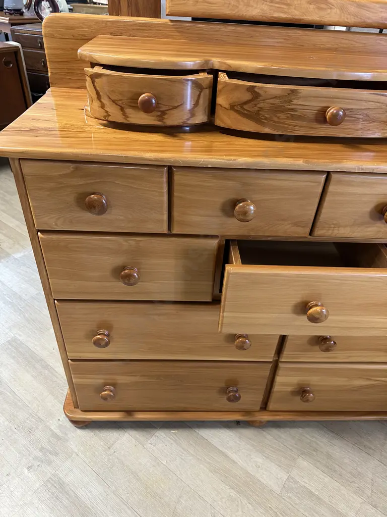 Solid Rimu 14 Drawer Dressing table With Tilting Mirror. H200 W127 D46cm Image 1++