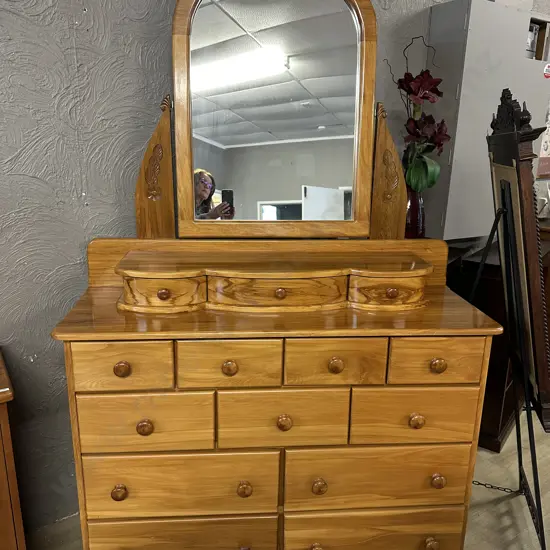 Solid Rimu 14 Drawer Dressing table With Tilting Mirror. H200 W127 D46cm