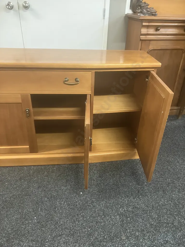 Kauri & Maple Sideboard, Single Drawer, 4 Panelled Doors. H81 W169 D42cm Image 1++