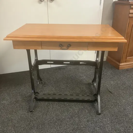 Solid Wood Single Drawer Console Table With Black Iron Singer Sewing Table Base. H80 W100 D60cm
