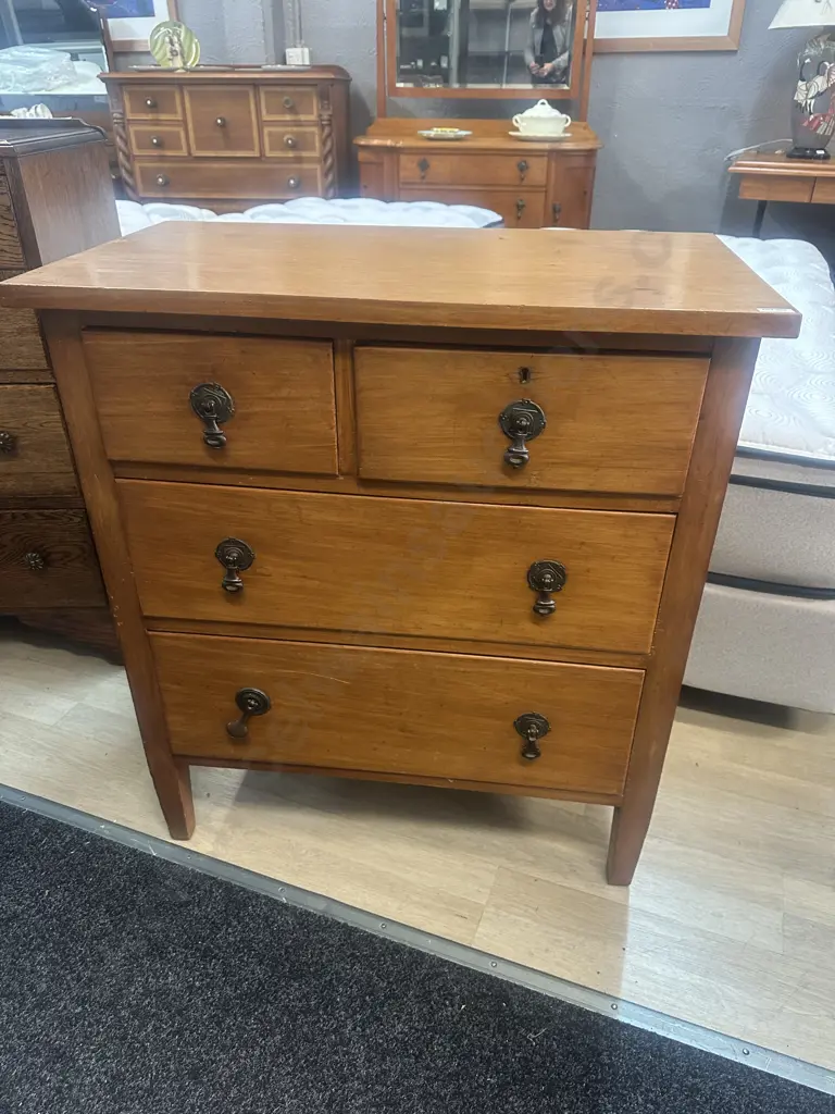 Rimu Chest Of Drawers Four Drawer Metal Drop Handles 84x76x42cm. Image 1++