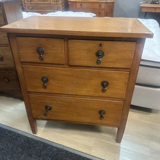 Rimu Chest Of Drawers Four Drawer Metal Drop Handles 84x76x42cm.