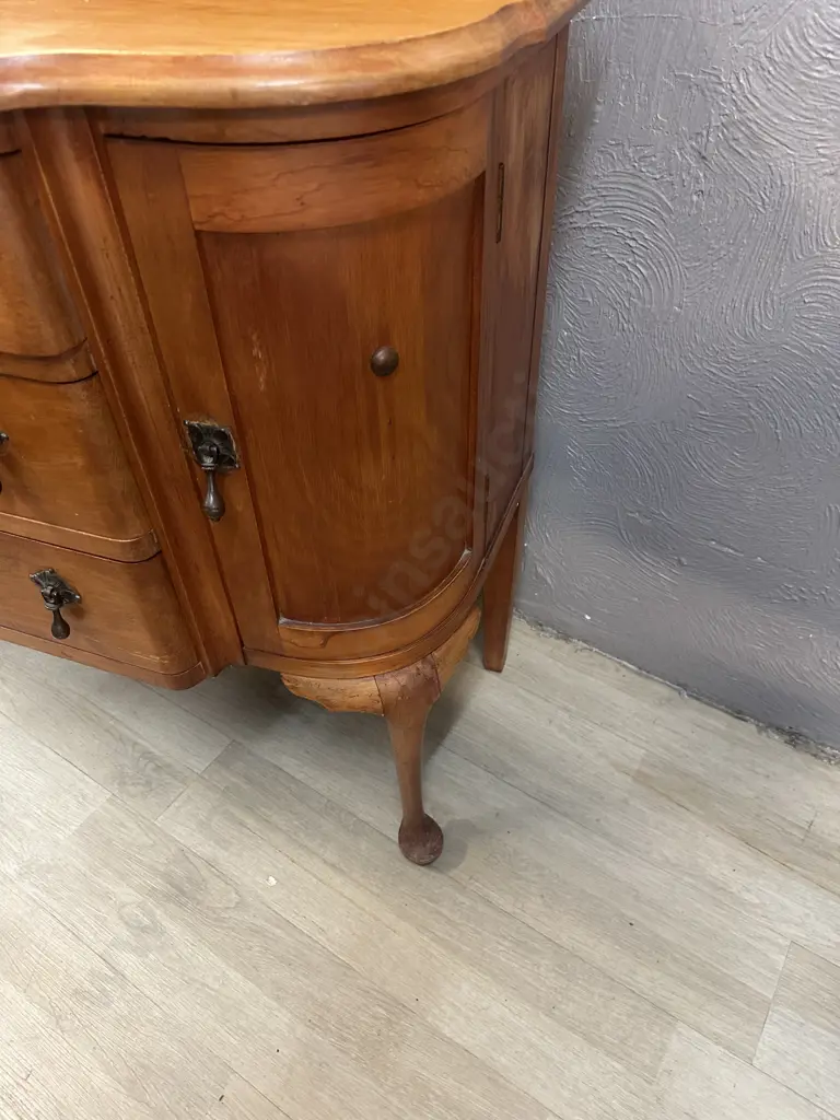 Antique Kauri Dressing Table Three Drawer Two Bowed Cupboards With Cabriole Legs Image 1++