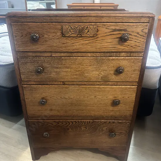 Art Deco Oak Chest Of Drawers Knob Handles H96 W65 D40cm.