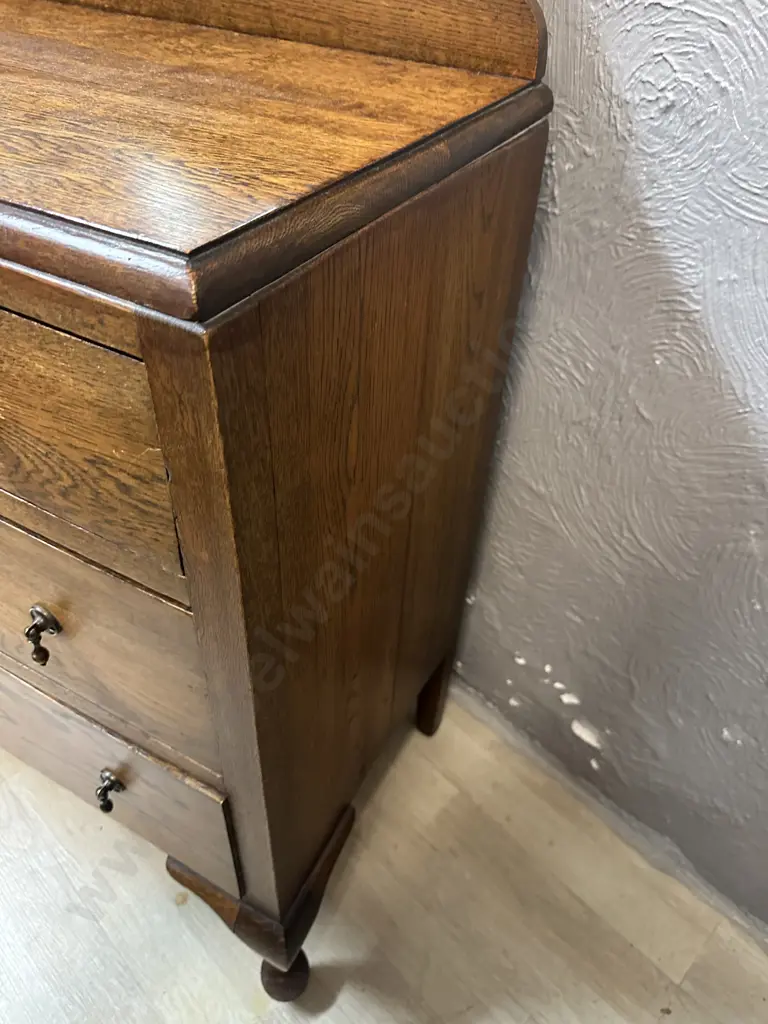 Antique Oak Three Drawer Dressing Table Bevelled Edge Mirror Cabriole Legs & Drop Handles Image 1++