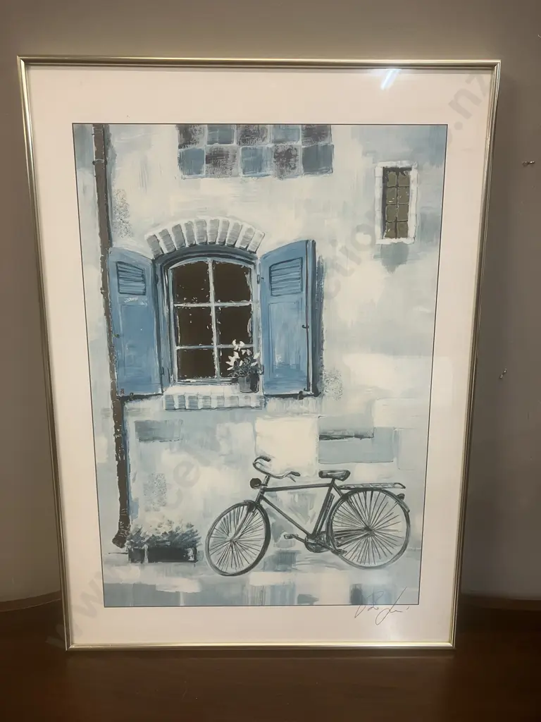 Framed Art Print of Bike Under a Shuttered Window. 71 x 51cm Image 1++