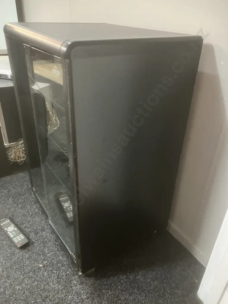 Shirai Sangyo Black Rolling Media Cabinet, Pioneer S-L77C Centre Speaker, Pioneer DV-380 DVD & Remote, Microphone Etc Image 1++