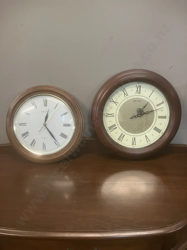 Solid Oak Wooden Seiko 30cm Wall Clock QXA107BC, Seiko 35cm Wall Clock - Roman Numerals Image 1++