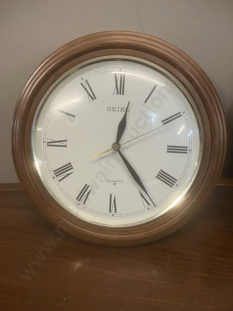 Solid Oak Wooden Seiko 30cm Wall Clock QXA107BC, Seiko 35cm Wall Clock - Roman Numerals Image 1++
