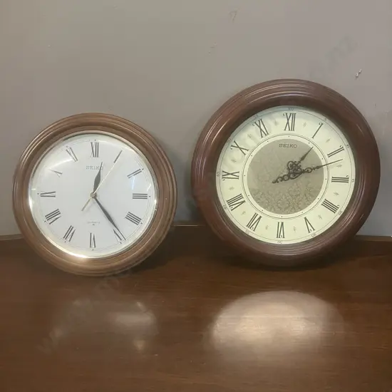 Solid Oak Wooden Seiko 30cm Wall Clock QXA107BC, Seiko 35cm Wall Clock - Roman Numerals