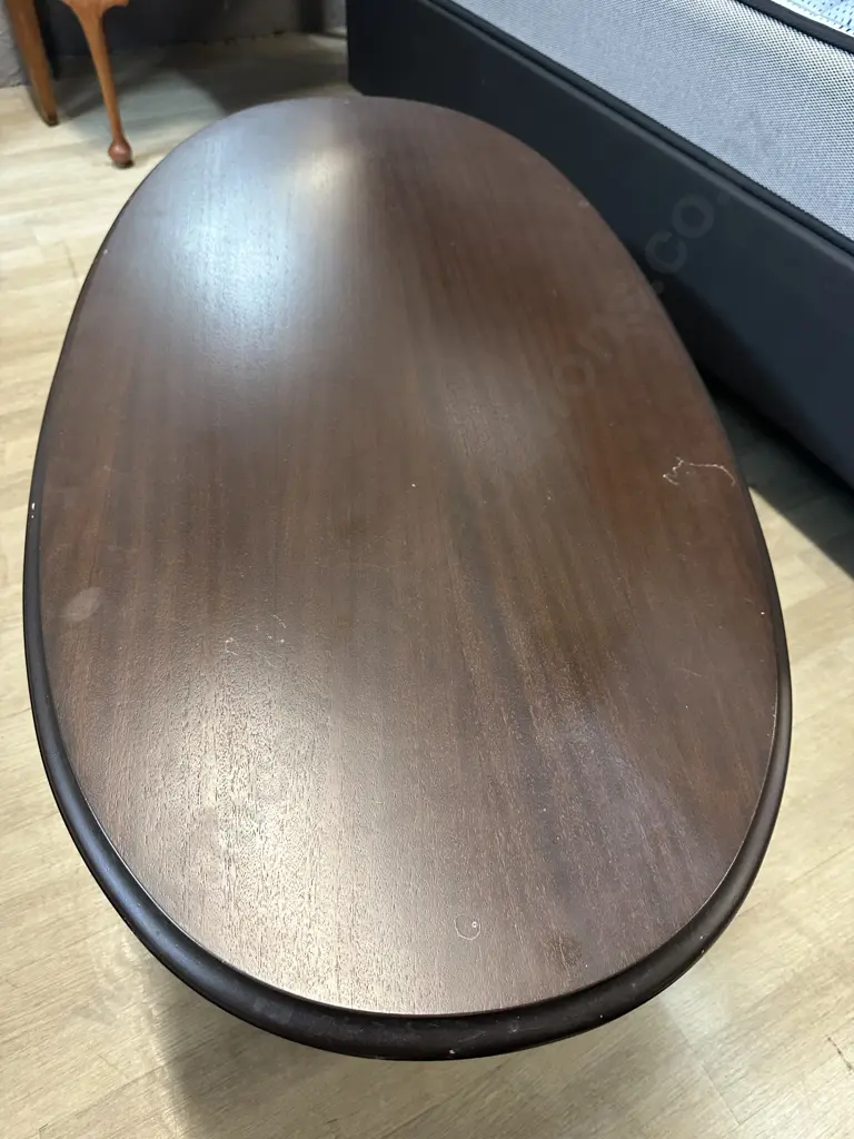 Vintage Mahogany Oval Coffee Table Single Pedestal H45 W110 D55cm. Image 1++