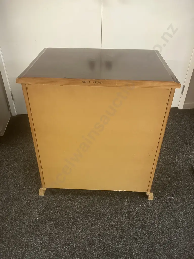 Dark Stained Pine 5 Drawer Tallboy. H77 W69 W50cm Image 1++