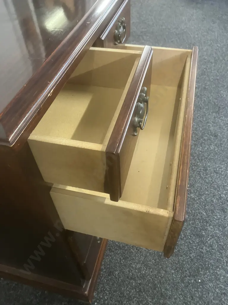 Dark Stained Pine 5 Drawer Tallboy. H77 W69 W50cm Image 1++