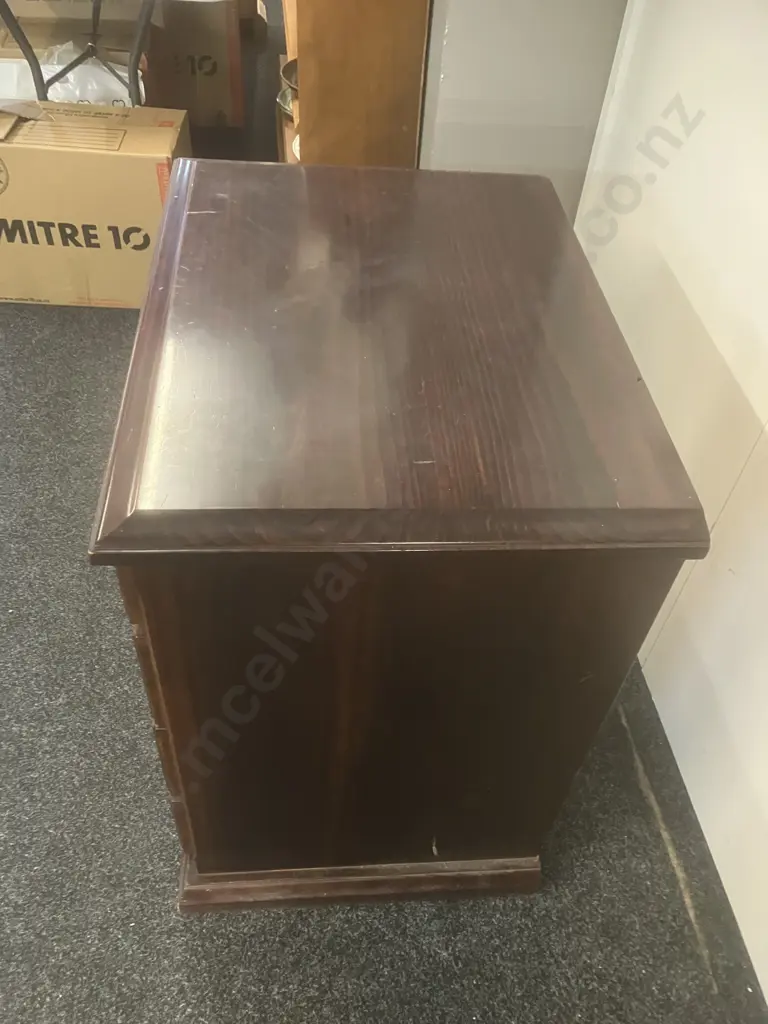 Dark Stained Pine 5 Drawer Tallboy. H77 W69 W50cm Image 1++
